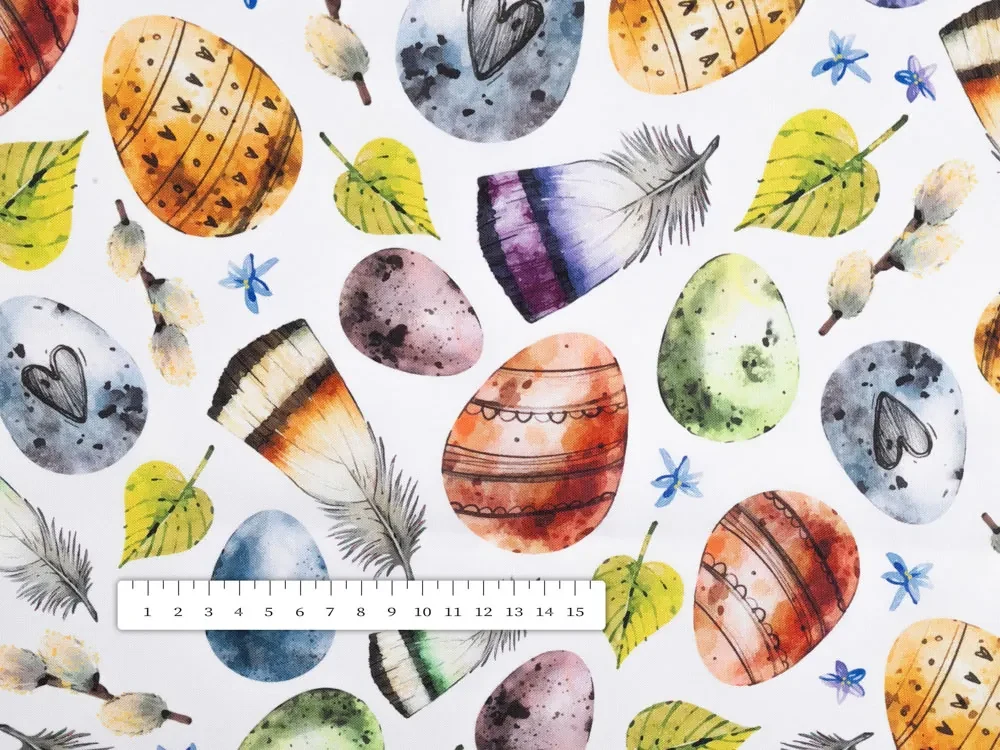 Biante Veľkonočný teflónový oválny obrus TF-075 Farebné kraslice a pierka na bielom 140x180 cm