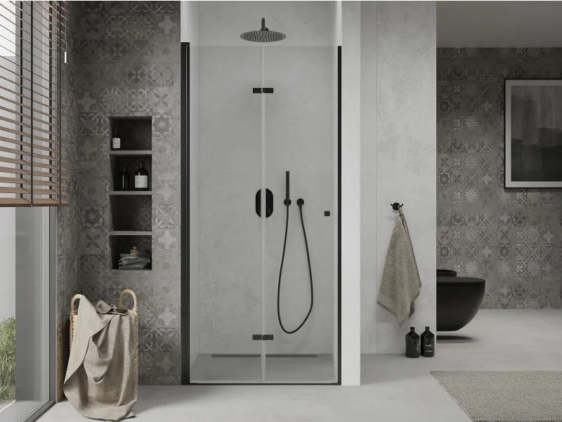 Mexen Lima, skladacie sprchové dvere do otvoru 80 x 190 cm, 6mm číre sklo, čierny profil, 856-080-000-70-00
