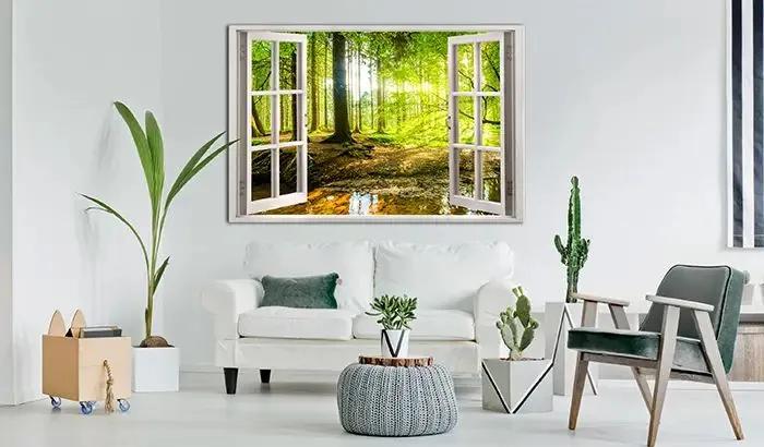 Obraz - Window: View on Forest Veľkosť: 30x20, Verzia: Na talianskom plátne