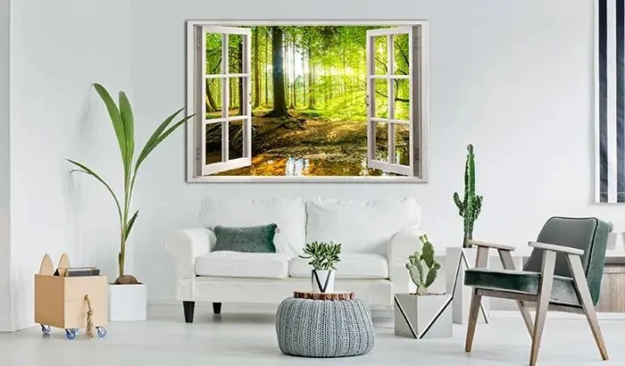 Obraz - Window: View on Forest Veľkosť: 90x60, Verzia: Premium Print