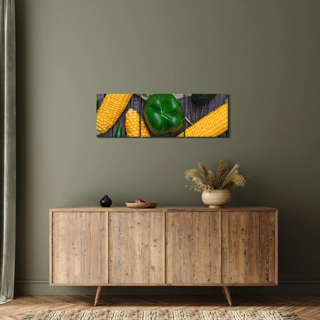 Obraz zeleniny (s hodinami) (90x30 cm)