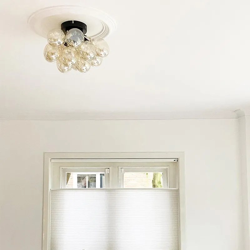 Dizajnové stropné svietidlo čierne s jantárovým sklom 3-svetlo - Uvas