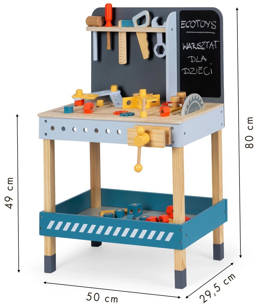 Drevená dielňa s náradím - 47 el. ECOTOYS