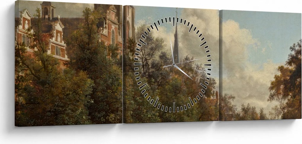 Obraz - Jan van der Heyden, View Down a Dutch Canal, reprodukcia (s hodinami) (90x30 cm)
