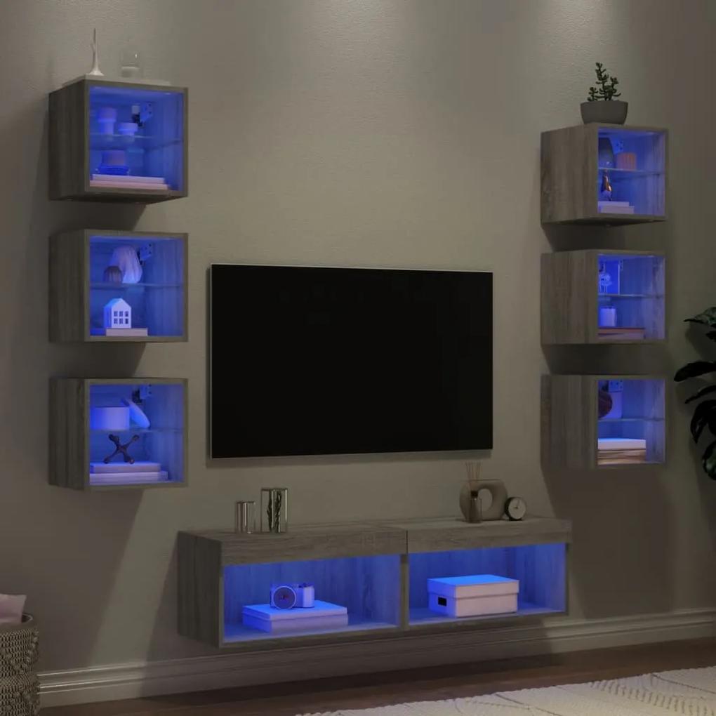8-dielne TV nástenné skrinky s LED sivé sonoma kompozitné drevo 3216638