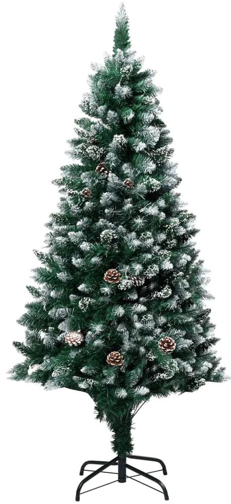 Zasnežený umelý vianočný stromček s borovicovými šiškami 180 cm 321016