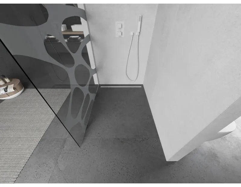 Mexen Kioto L, sprchová zástena Walk-In 70 x 200 cm, 8mm číre sklo biely vzor, biely profil, 800-070-103-20-97