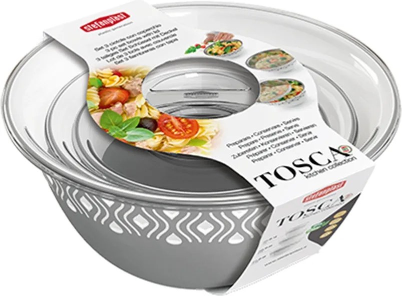 STEFANPLAST Plastová miska Tosca, biela/sivá, sada 3 ks s vekom