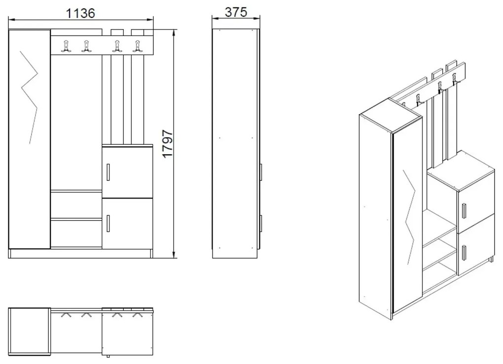 Predsieňová stena Houseland Livia borovica Atlantic/biela