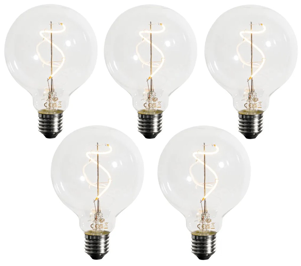 Sada 5 ks Stmievateľná LED žiarovka E27 so špirálovým vláknom G95 4W 270lm 2200K