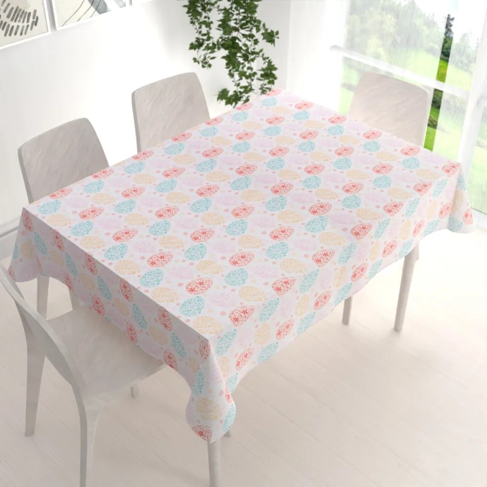Biante Veľkonočný teflónový obdĺžnikový obrus TF-106 Farebné kraslice na bielom 60x100 cm