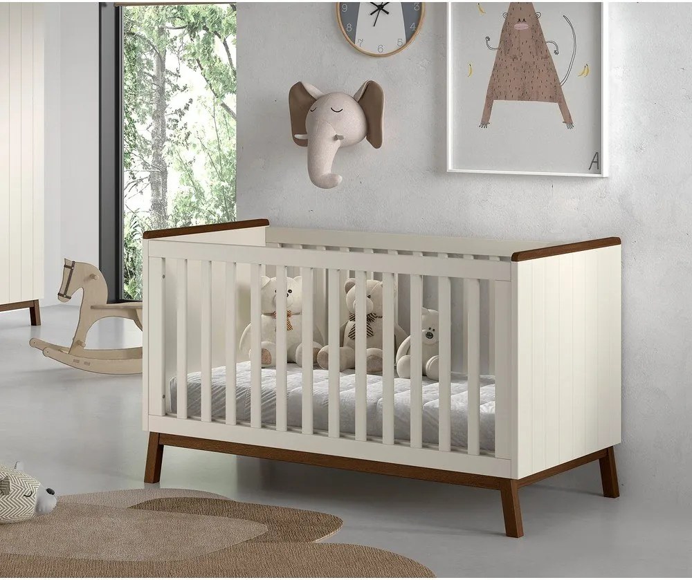 Béžová postieľka z borovicového dreva s odnímateľným bokom/s nastaviteľnou výškou 70x140 cm Sezane – Vipack