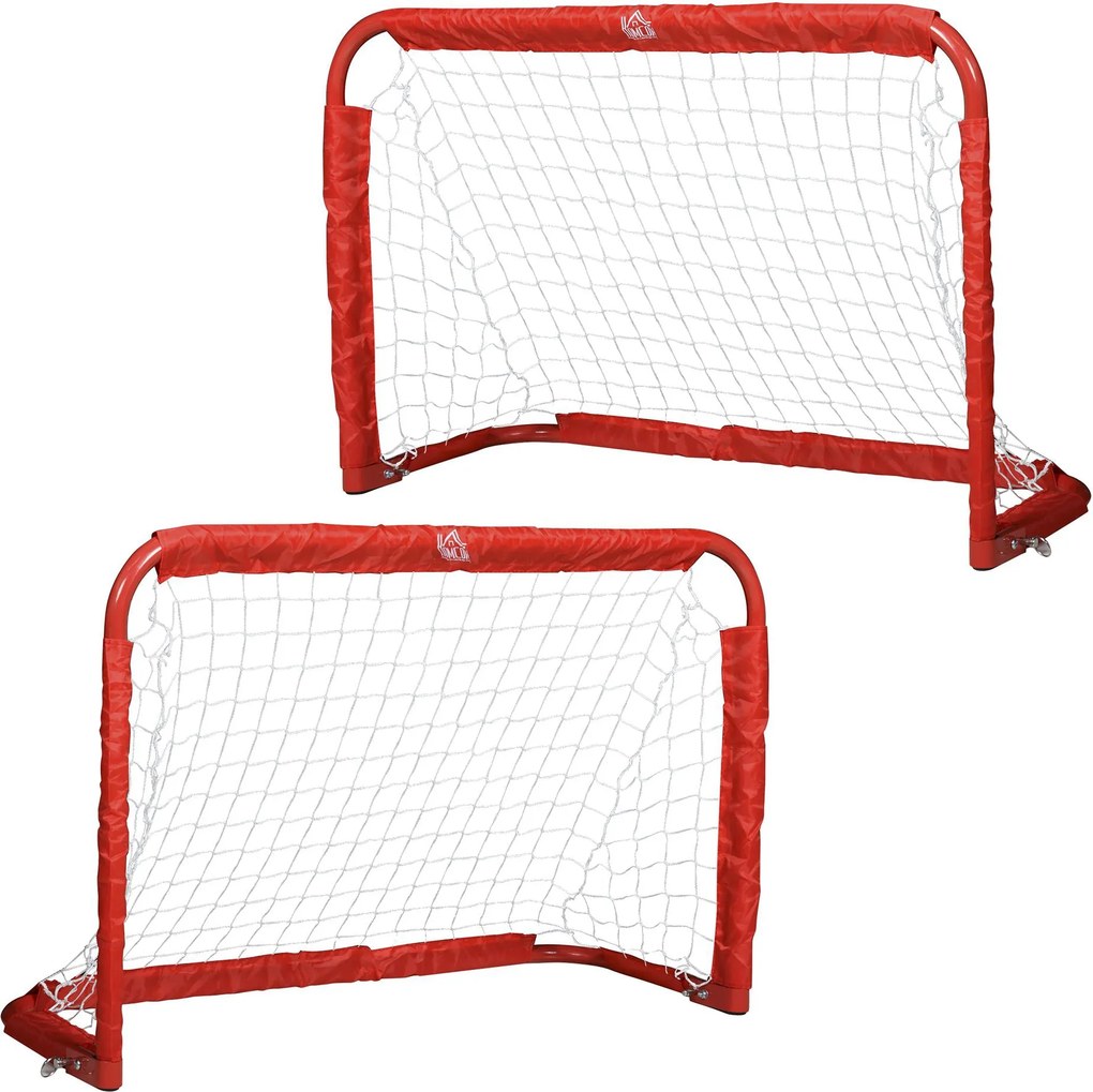 HOMCOM Sada skladacích brán pre futbal 2 kusy s kovovým rámom pre deti a dospelých, Záhrada, 90 x 36 x 60 cm, Červená | Aosom