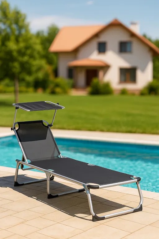 Divero 75903 Lehátko so sklopnou strieškou, antracit, 187x57x30 cm