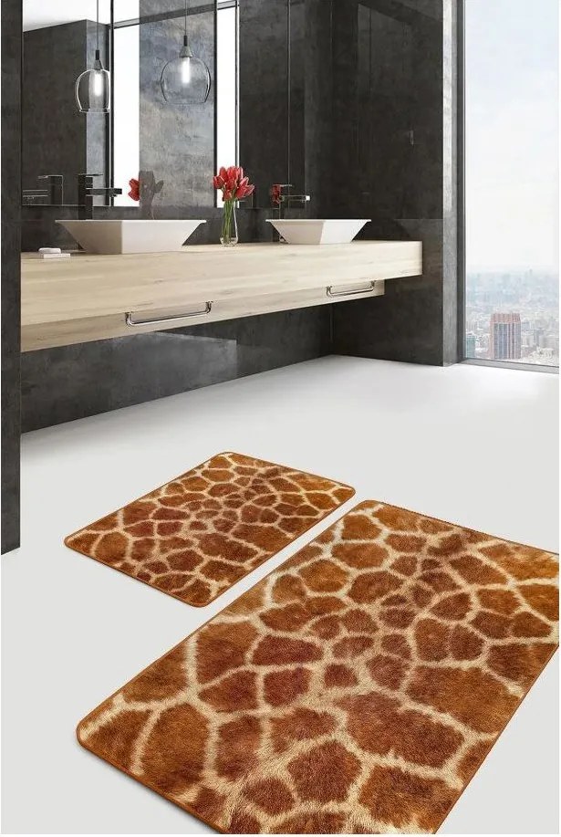 Hnedé zamatové kúpeľňové predložky v súprave 2 ks 60x100 cm – Mila Home