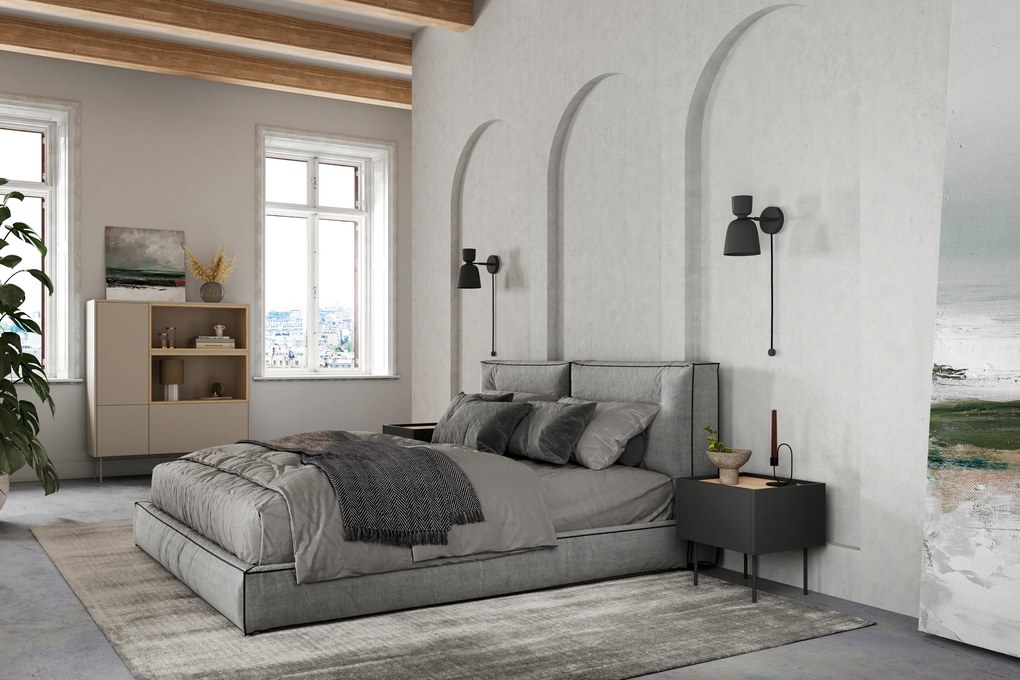 Komoda Desin 120 cm s otvorenými policami a zásuvkou - kašmír / dub nagano