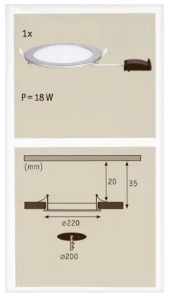 Paulmann 92075 - LED/18W Kúpeľňové podhľadové svietidlo QUALITY LINE 230V IP44