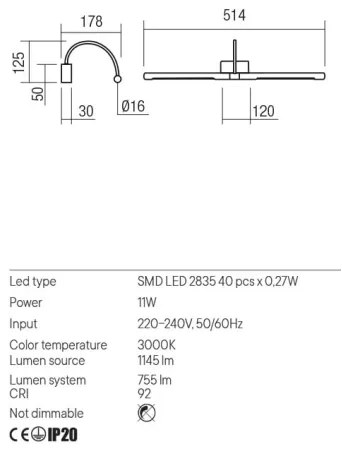 Redo 01-3466 - LED Obrazové svietidlo KENDO LED/11W/230V 51,4 cm CRI 92 biela