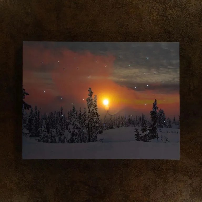 Nástenná maľba zasnežený les, 41 LED, 30 x 40 cm
