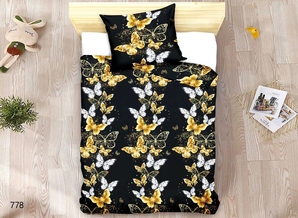 Obliečky z mikrovlákna GOLD BUTTERFLY čierne Rozmer obliečky: 70 x 90 cm | 140 x 220 cm