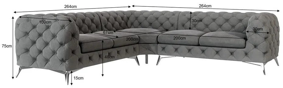 Sivá zamatová rohová pohovka Chelsea – Ropez
