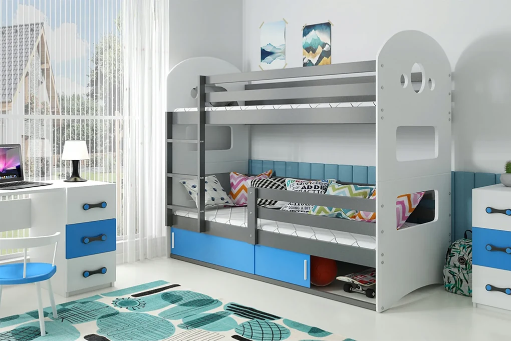Interbeds Poschodová posteľ DOMINIK 163cmx86cm - sivo modrá