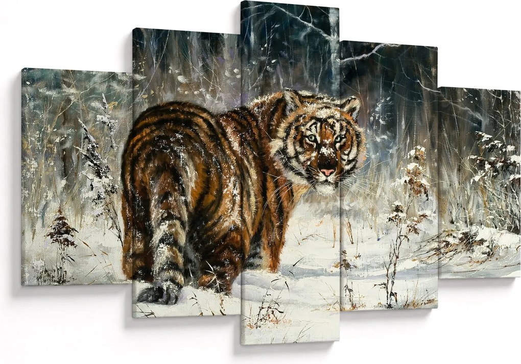 Obraz - Tiger v zasneženom lese, olejomaľba (150x105 cm)