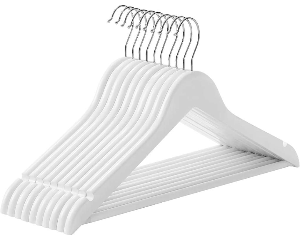 Vešiaky na šaty, s protišmykovými nohavicovými tyčami, sada 10 ks, biele