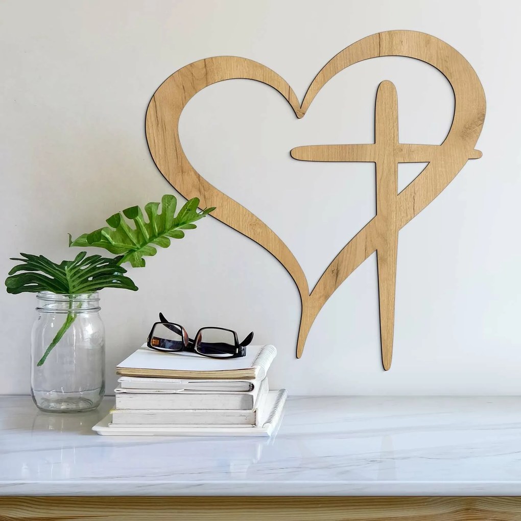 DUBLEZ | Drevený obraz na stenu - Srdce a kríž