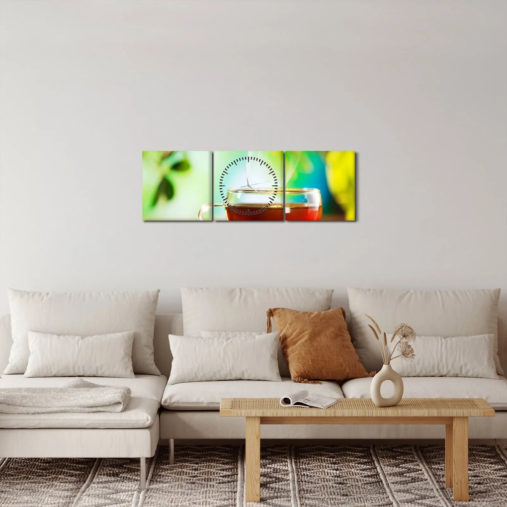 Obraz - Zátišie s čajom (s hodinami) (90x30 cm)