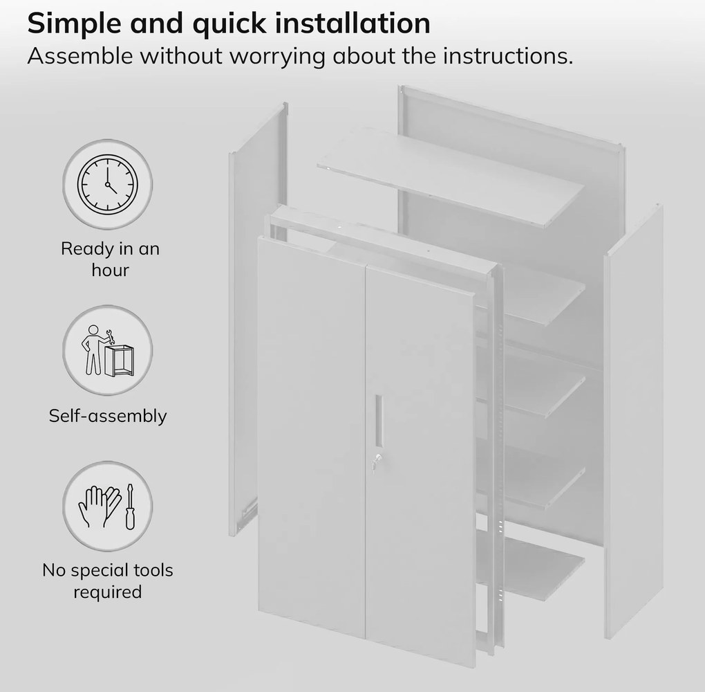 Kovová skriňa MEGAN – sivá, bez zásuvky, 160 cm
