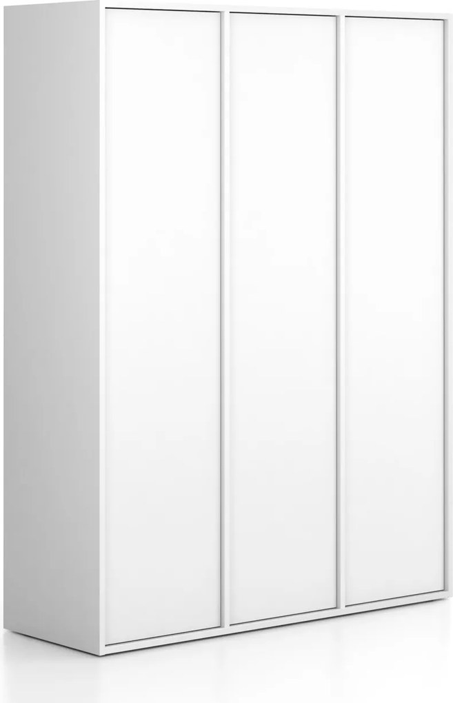 Šatníková skriňa FRAME, 3 oddiely, 1299 x 450 x 1735 mm, PUSH-lock, biela