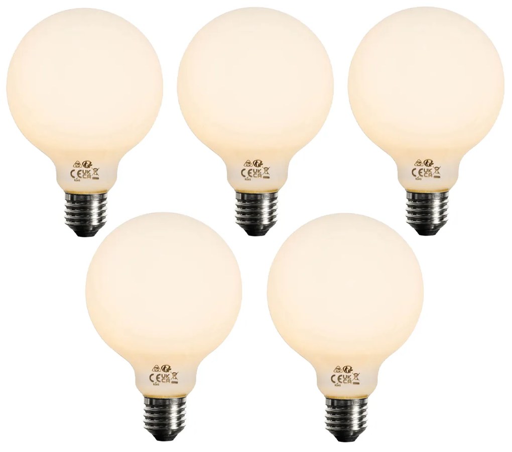 Sada 5 ks Stmievateľná LED žiarovka E27 opálové sklo G95 5W 450lm 2200K