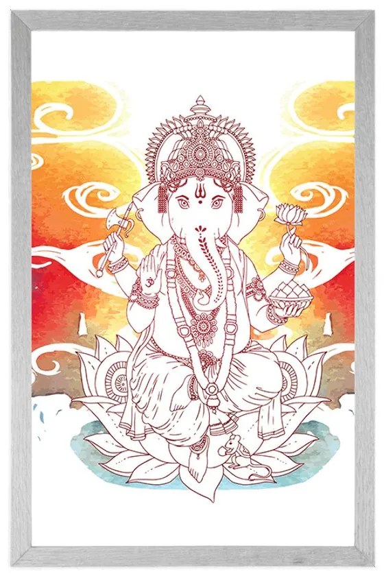 Plagát hinduistický Ganéša - 30x45 silver