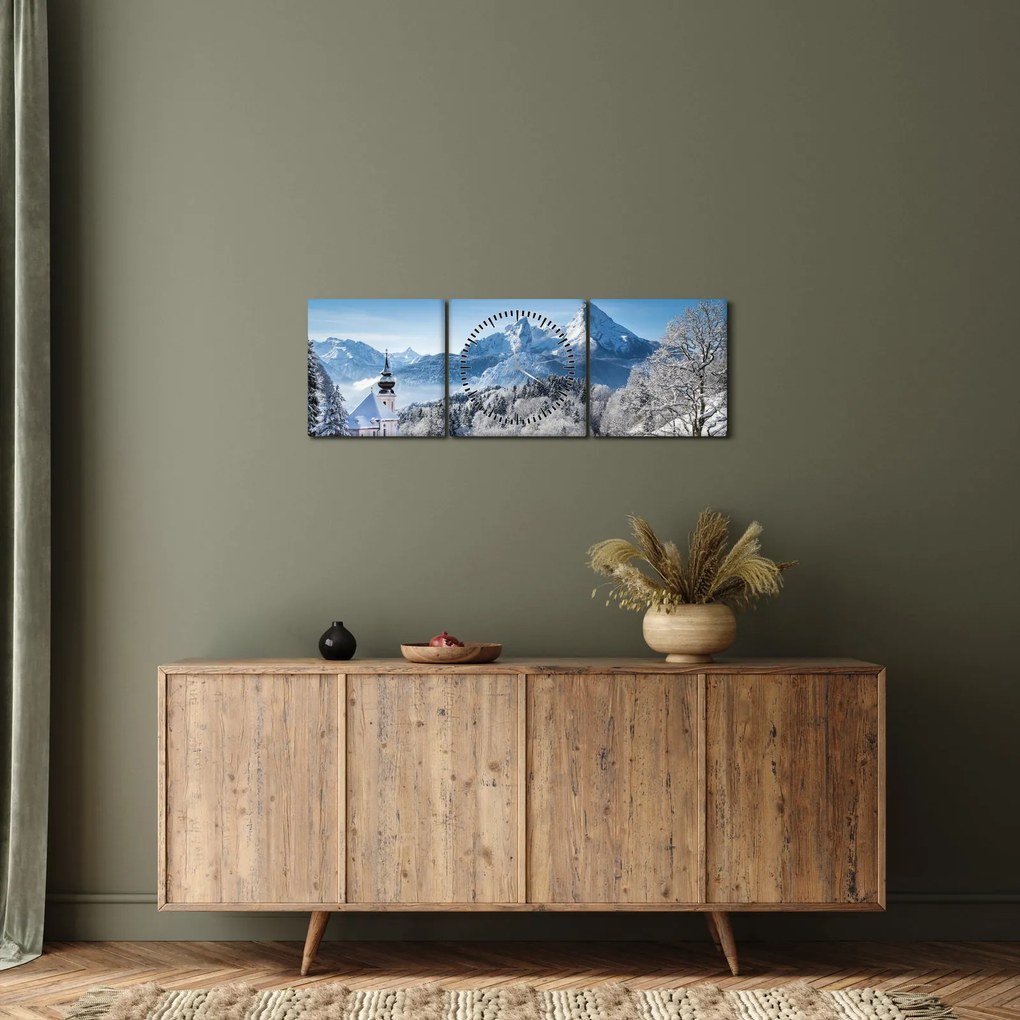 Obraz - Váhľad na zimnú krajinu (s hodinami) (90x30 cm)