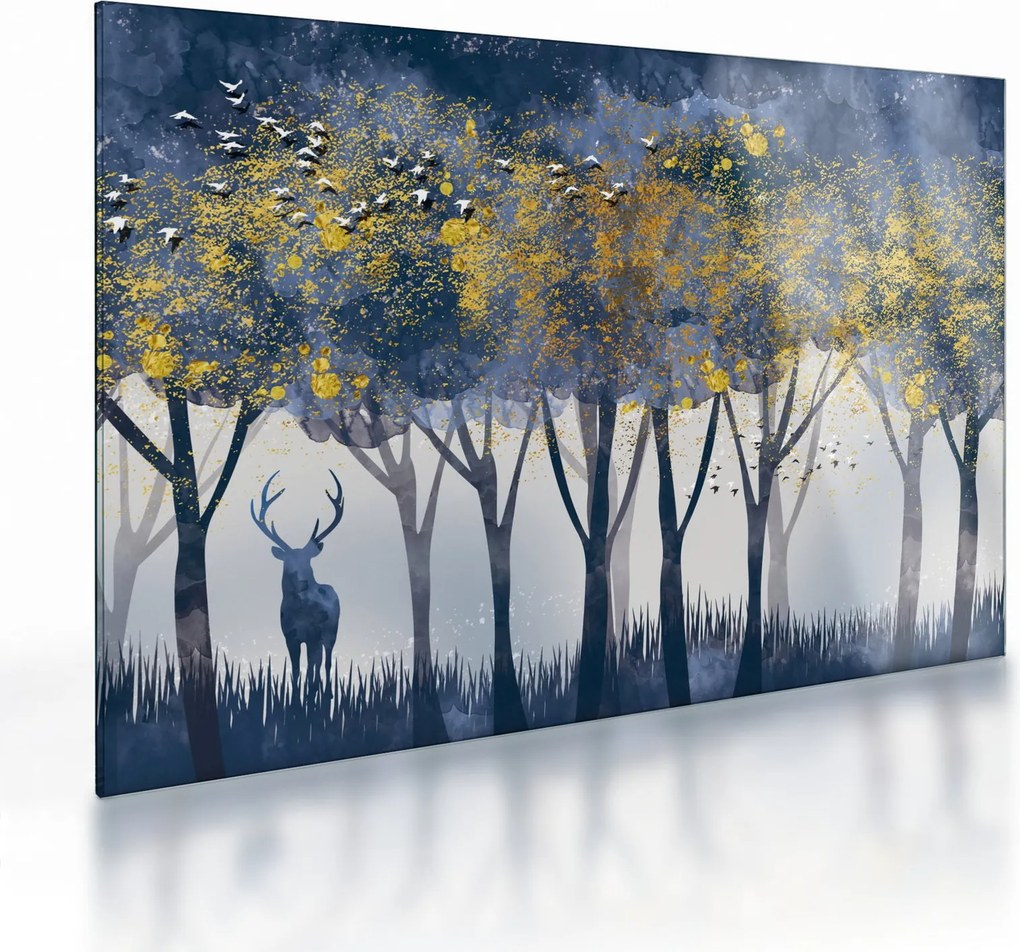 Sklenený obraz jeleňa v lese (70x50 cm)