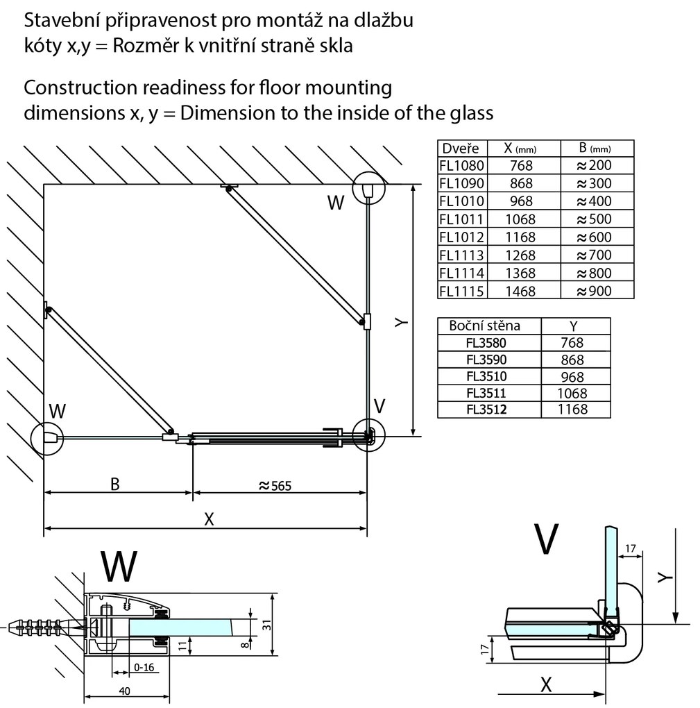 Polysan Polysan, FORTIS LINE obdĺžniková sprchová zástena 800x1000 mm, L varianta, FL1080LFL3510
