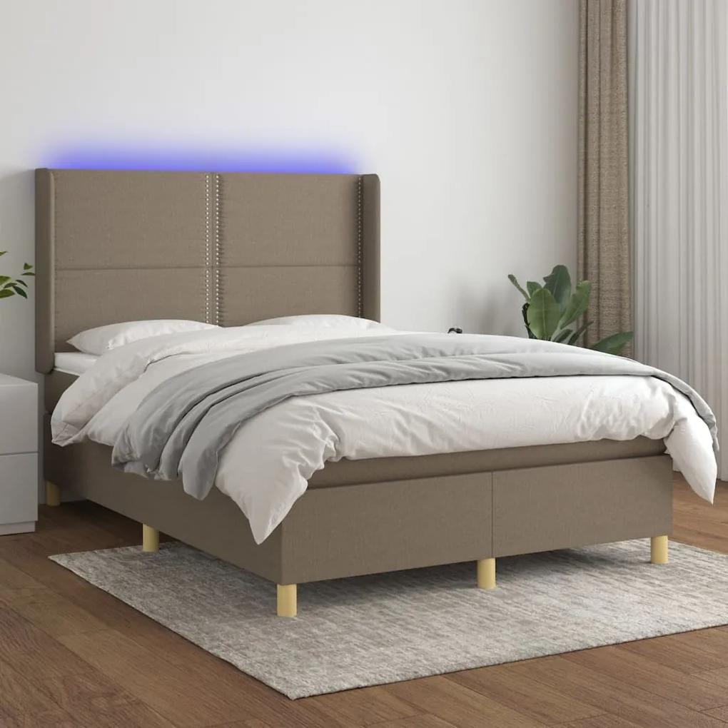 Posteľ boxsping s matracom a LED sivohnedá 140x200 cm látka 3138801