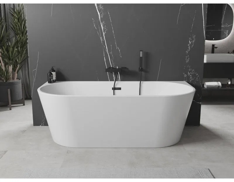 Mexen Oval, voľne stojaca nástenná vaňa 180 x 80 cm, biela, čierny matný prepad, 52671808000-70