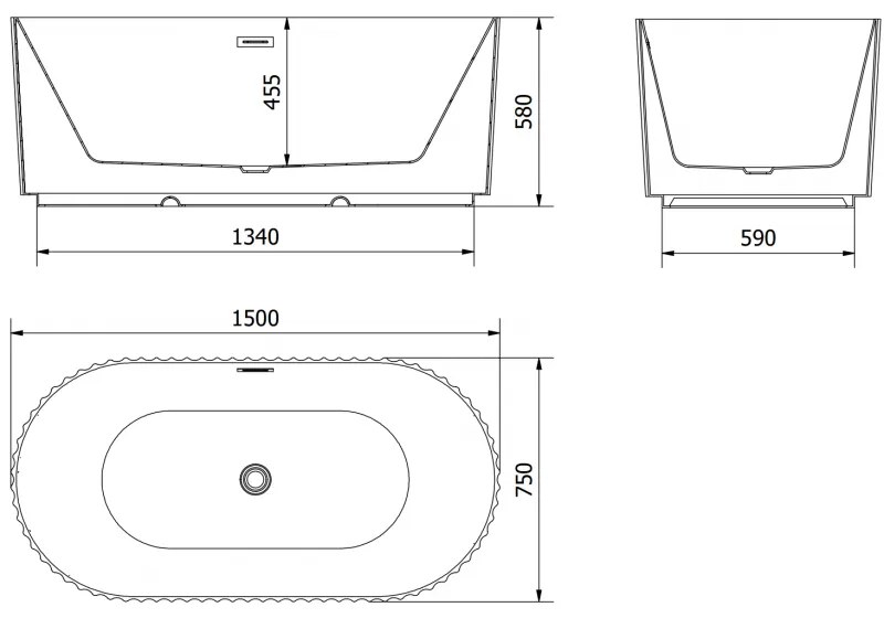Mexen Paola, voľne stojaca vaňa, drážkovaná, 150 x 75 cm, čierna matná, grafitová matná, 52721507571-95