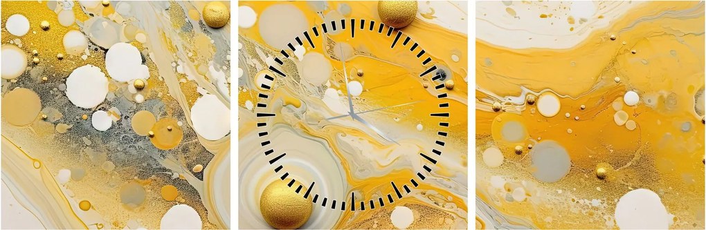 Obraz - Abstraktné pozadia so zlatým dekorom (s hodinami) (90x30 cm)