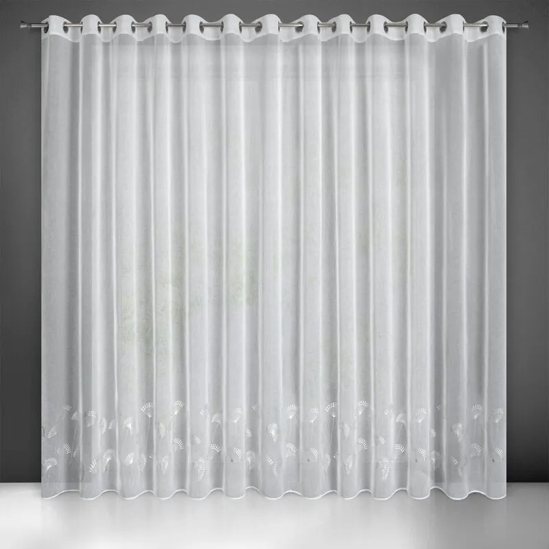 DECOREUM záclona so striebornou kvetinovou potlačou 300 cm x 250 cm biela 100 % polyester 101236