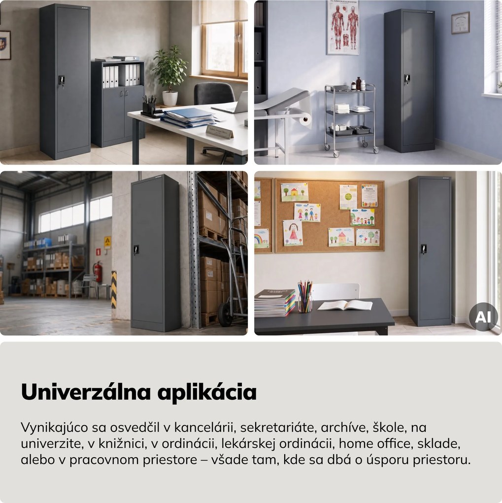 Kartotéková skriňa na spisy uzamykateľná na kľúč vysoká antracitová, 450x2200x400 mm: ALEX H2200