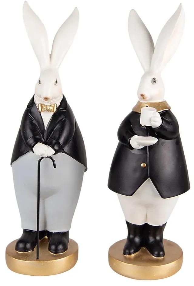 Set 2ks dekorácie zajac v čiernych kabátikoch - 13*11*34 / 13*11*34 cm