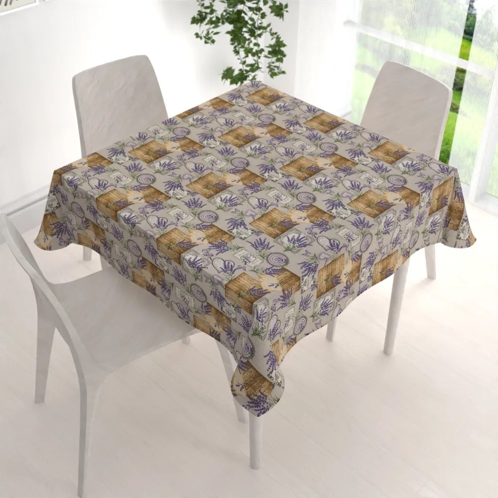 Biante Dekoračný štvorcový obrus PML-099 Levandule s motýlikmi a srdiečkami na béžovom 80x80 cm
