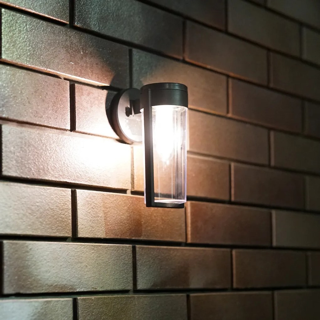 Ecolamp Exteriérové solárne nástenné svietidlo Vivi, 1x transparentné/čierne plastové tienildlo