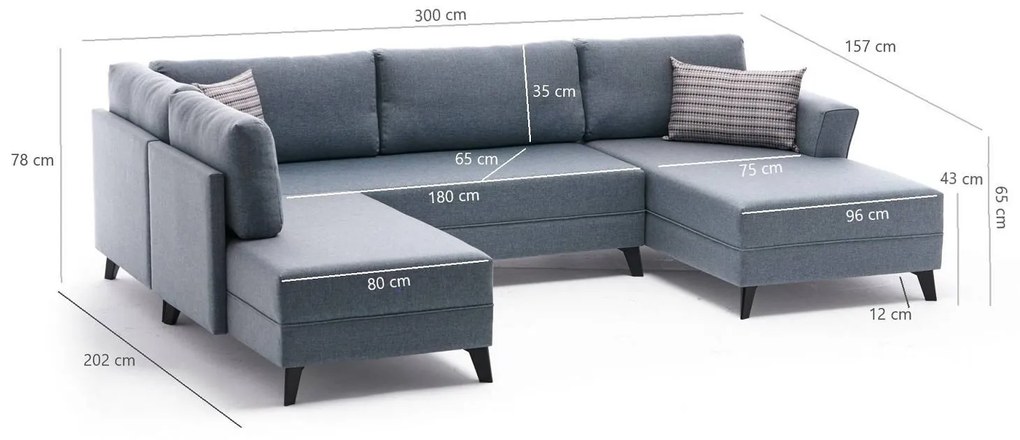 Dizajnová rohová sedačka Bastion 300 cm antracitová
