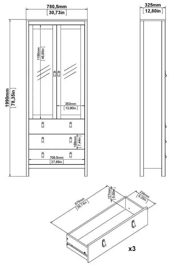 Sivobéžová vitrína 78x199x33 cm Madrid – Tvilum