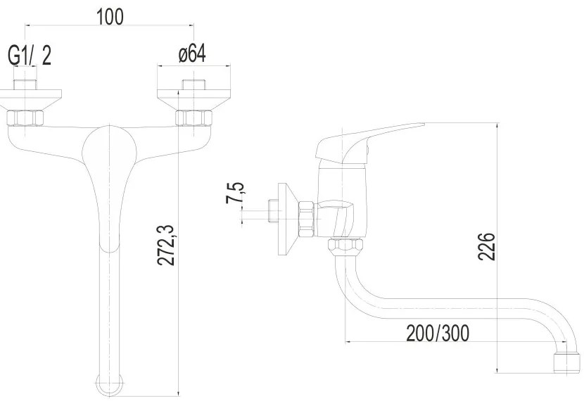 Mereo Mereo, Drezová nástenná batéria, Lila, s ramienkom rúrkovým pr. 18 mm - 200 mm, chróm, MER-CBEE301A01