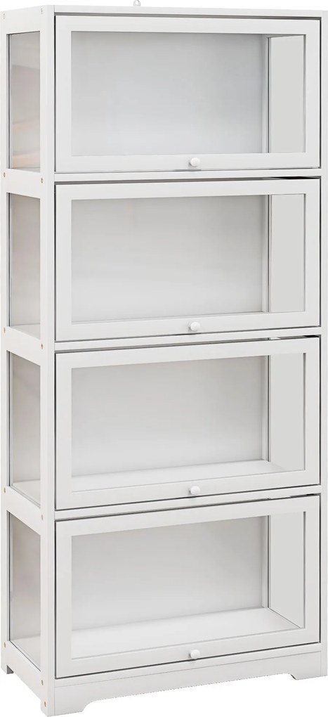 HOMCOM 4-Úrovňová Vitrína na Zbierky s Sklopnými Akrylovými Dverami A Proti Prevrhnutiu 59x30x139 cm Biela | Aosom
